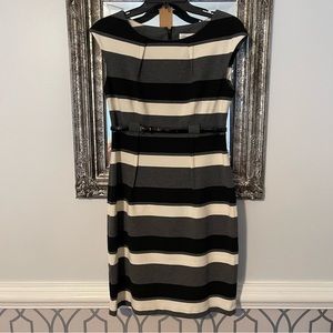 Calvin Klein Striped Sheath Dress w/belt - Size 6